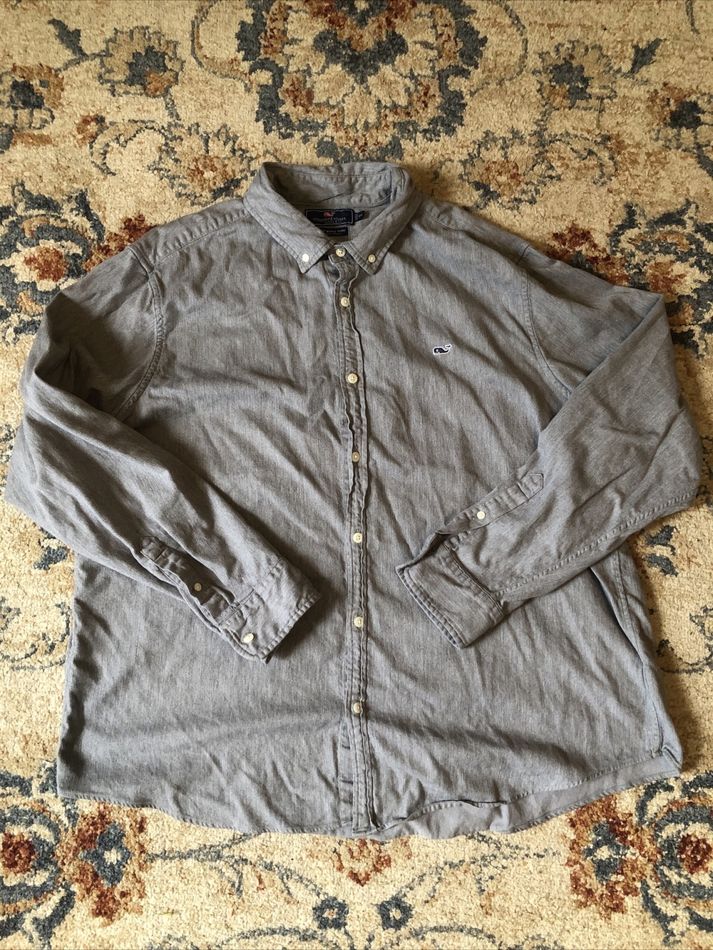 Men’s Vineyard Vines Slim Fit Whale Shirt Size 2XL Gray Long Sleeve